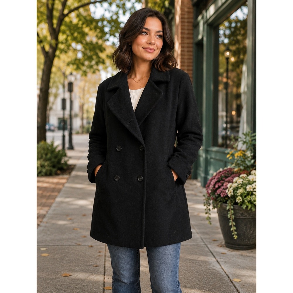 ESKA Internationale Womens 10 Black 100% Wool Peacoat Double Breasted Vintage